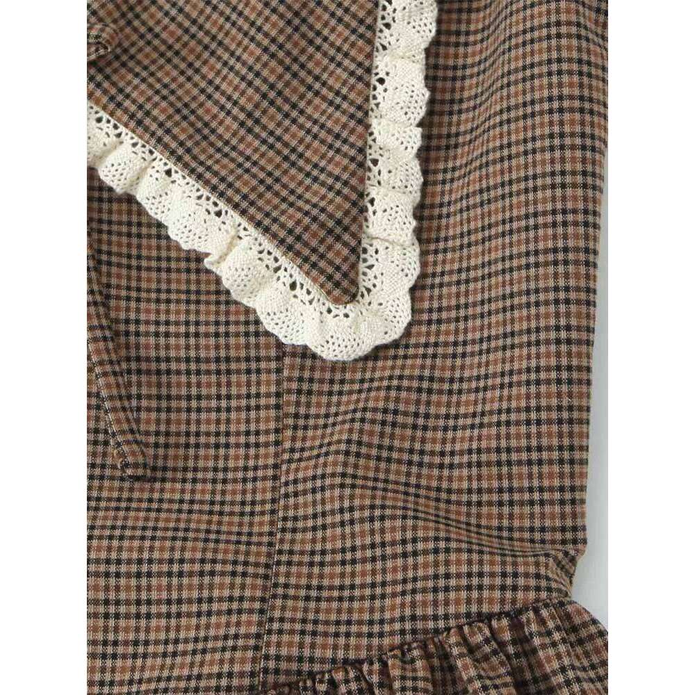 European And American Style Winter New Fashion Trend Women's Clothing Design Sense Plaid Small Round Lapel Dress