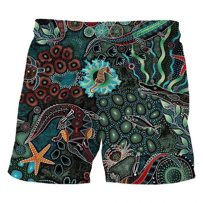 Indigenous turtle painting art beach shorts 3D printed mens surfboard pants swimsuit mainline childrens clothingW250410