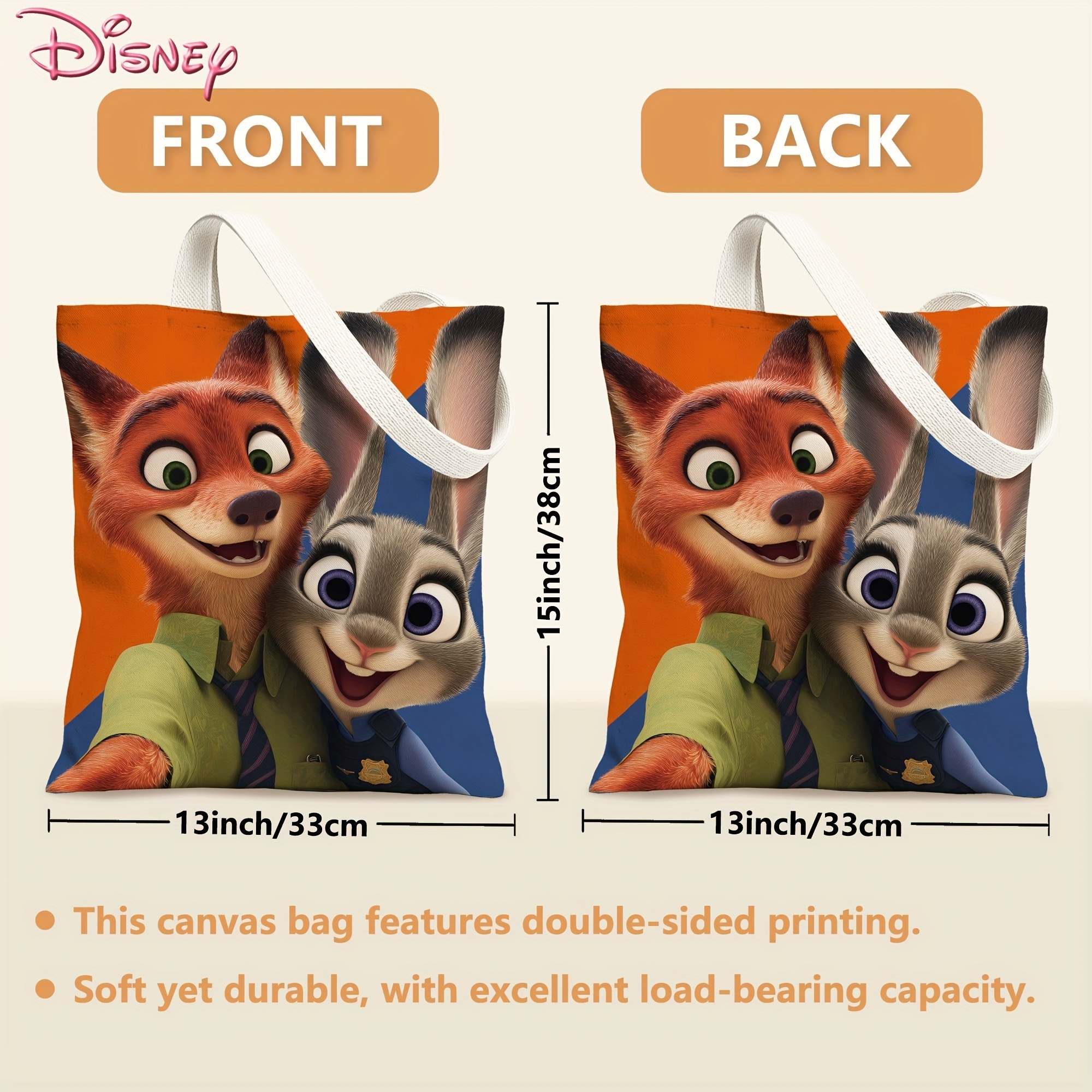 Disney 1 Piece Zootopia Handbag Judy Hopps & Nick Wilde Print, Red Blue, Foldable Durable, Daily Use, Travel, Work, College - Suitable for Women and M