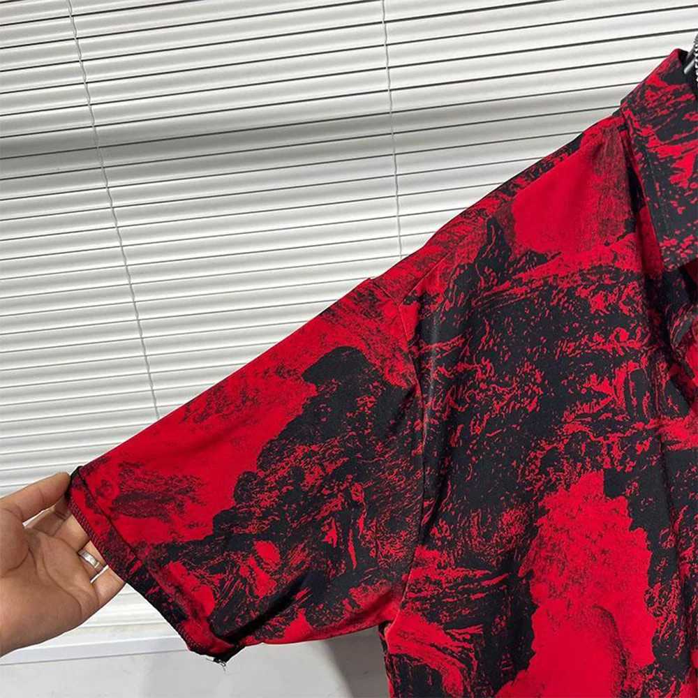 Mens Shirt Irregular Red Landscape Painting Shirt Summer Daily Niche Beach Vacation Hawaii Personalized Top Mens Wear 2024 X250410