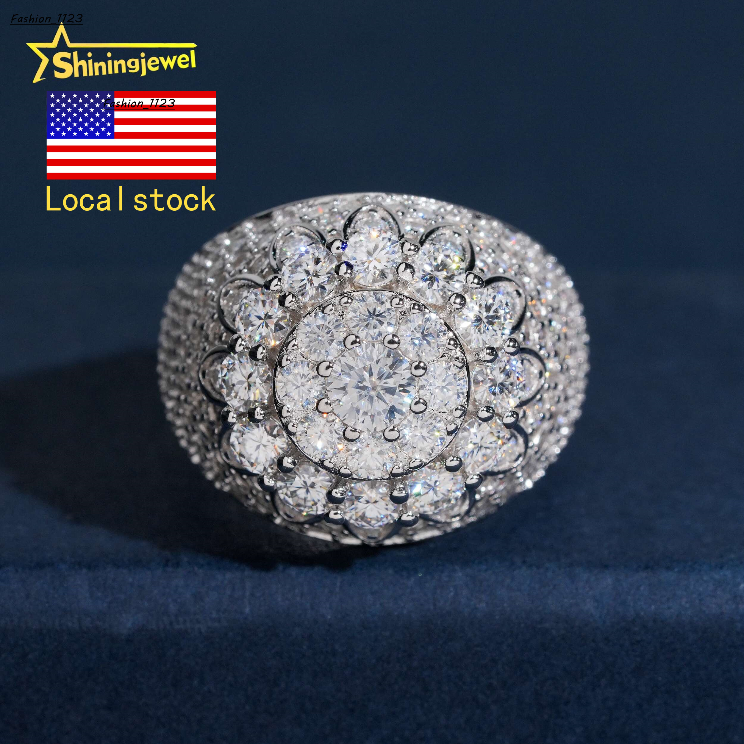 USA Local Stock Fashion Ring Round Hip Hop Style Iced Out VVS Moissanite Jewelry Custom Silver 925 Diamond Flower Rings