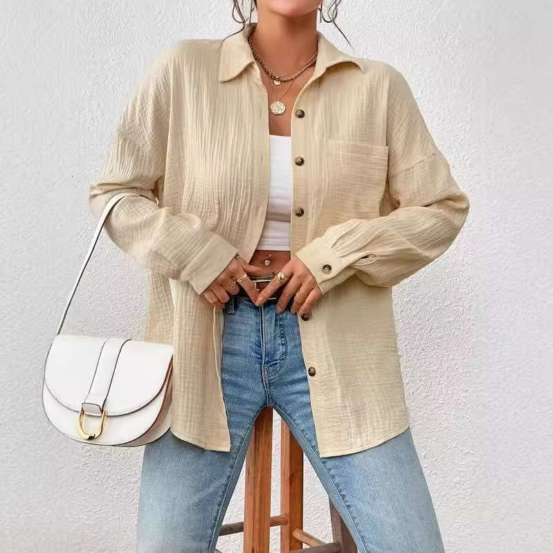 Clothing Autumn 2023 New High-end European and American Amazon Cross-border Women's Shirt Drop Shoulder Batwing Long Sleeve Blouse
