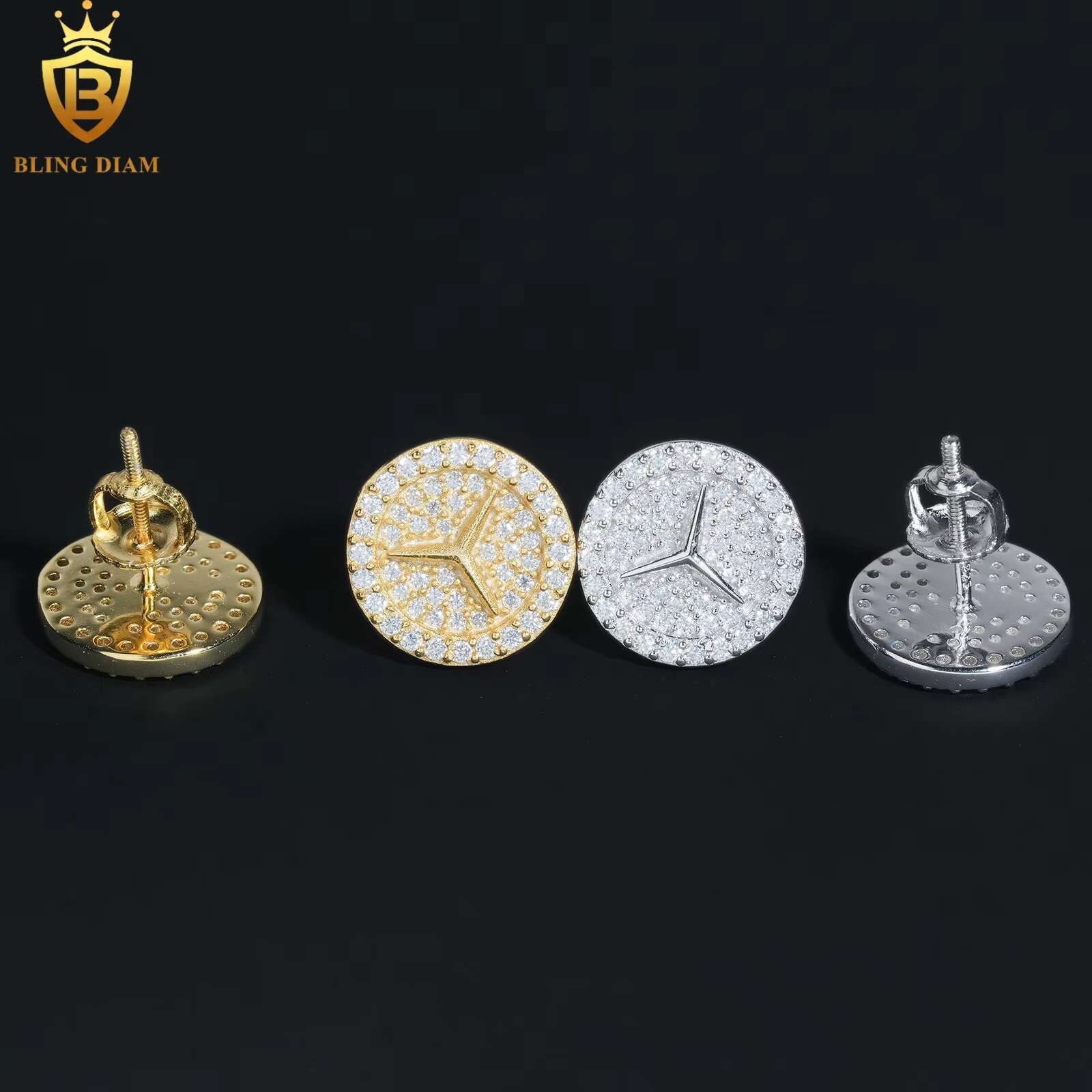 Fine Jewelry 925 Sterling Silver Gold Plated Vvs1 Moissanite Iced Out Drop Earrings Stud Fashion