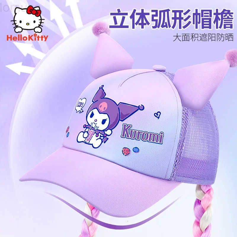 Sanrio Kuromi Baseball Cap Summer Sun Hats for Girl Breathable Visor Hat Kawaii Wig Braid Cute Kids Children Aged 5-10 Sunhat H251110