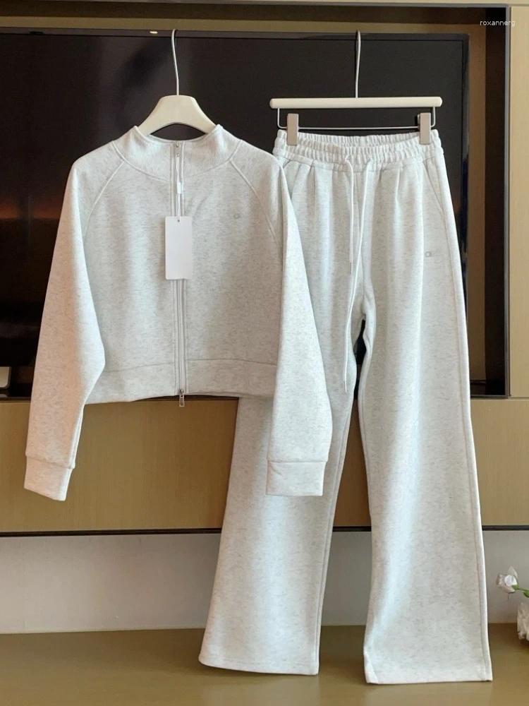 Women's Hoodies 2025 Autumn Stand Up Collar Casual Suit For Women Fashion Loose Zipper Cardigan Straight Pants Sports 2 Pieces Set Woman