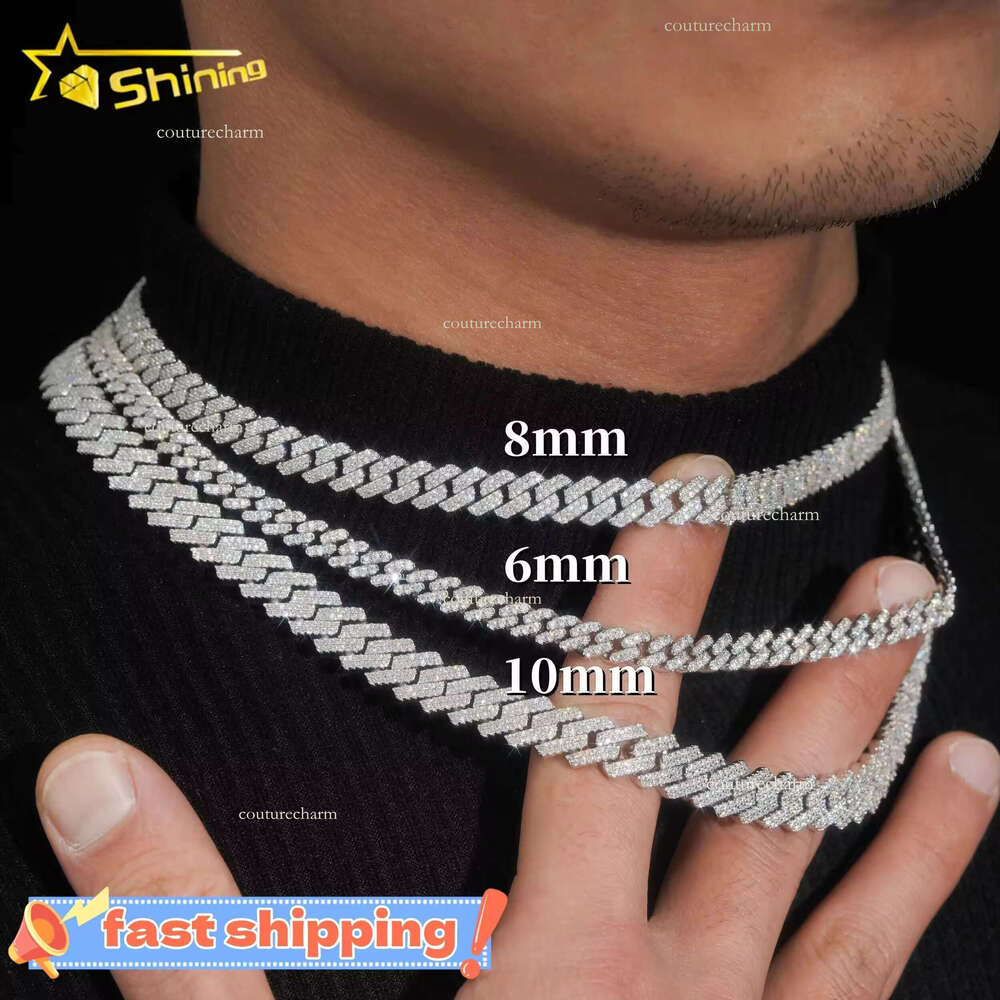 RTS Hot Selg Pass Tester Sier 6mm 8mm 10mm Two Rows Iced Out Hip Hop VVS Moissanite Dia Cuban k Chain