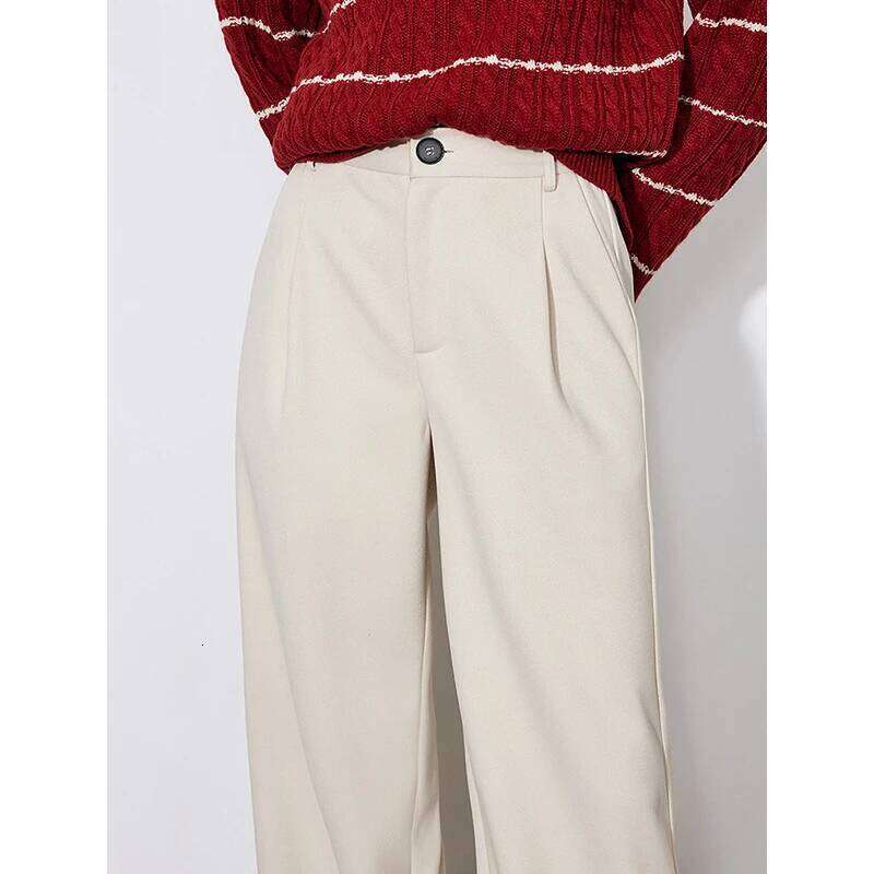 TOYOUTH Women Casual 2025 Autumn And Winter New Mid Waist Workwear Style Straight Woolen Pants