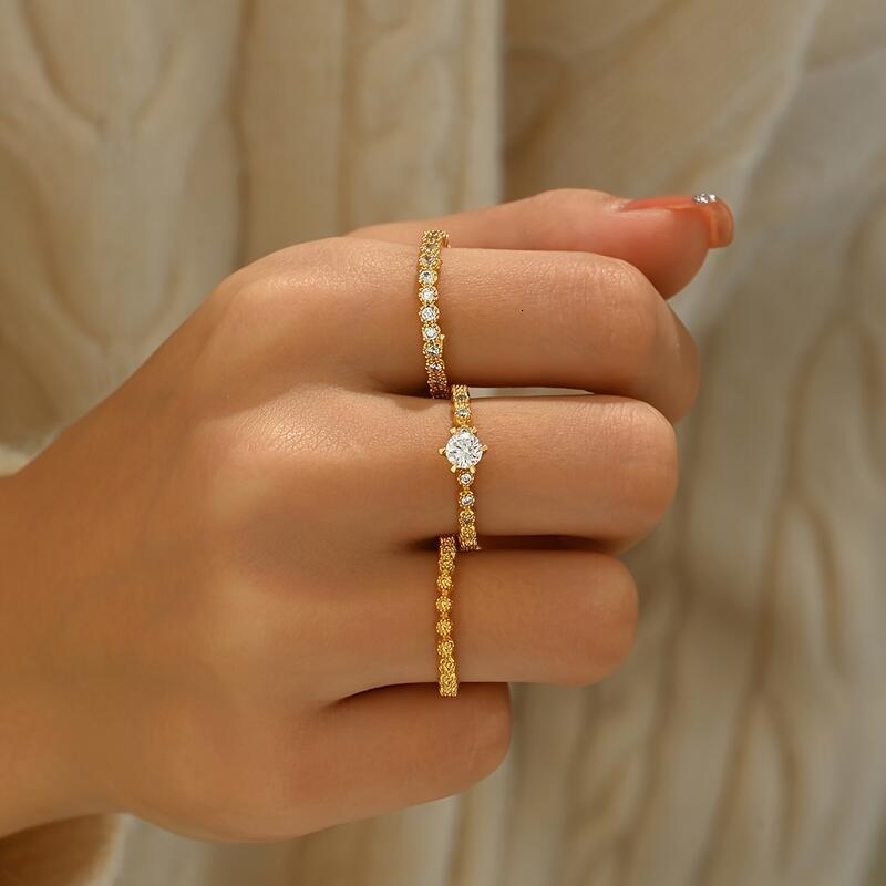 fashion accessories 14K Golden Sparkle Ring Set TY high-quality jewelry