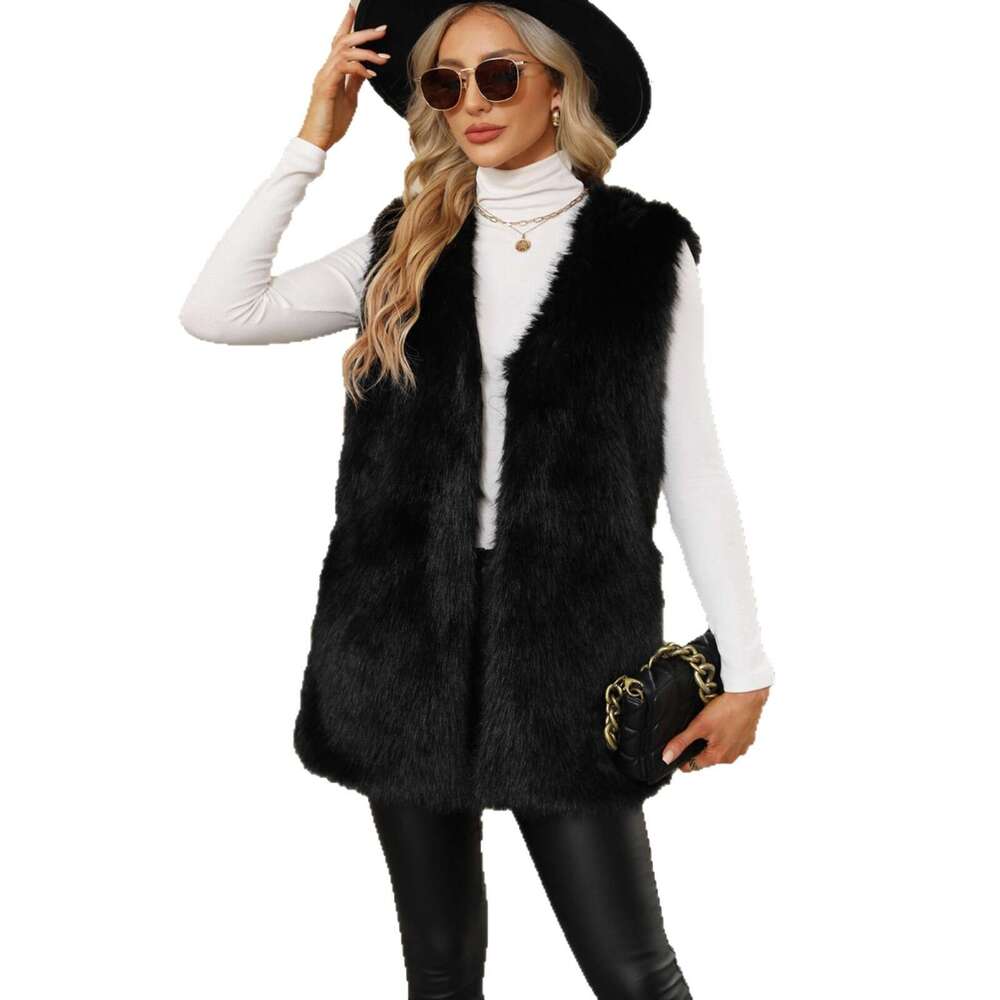 NEW Autumn Winter Faux Fur Vest Coat Women's Thicken Warm Plush Sleeveless Jackets Fashion Versatile Mid Long Waistcoat Outwear