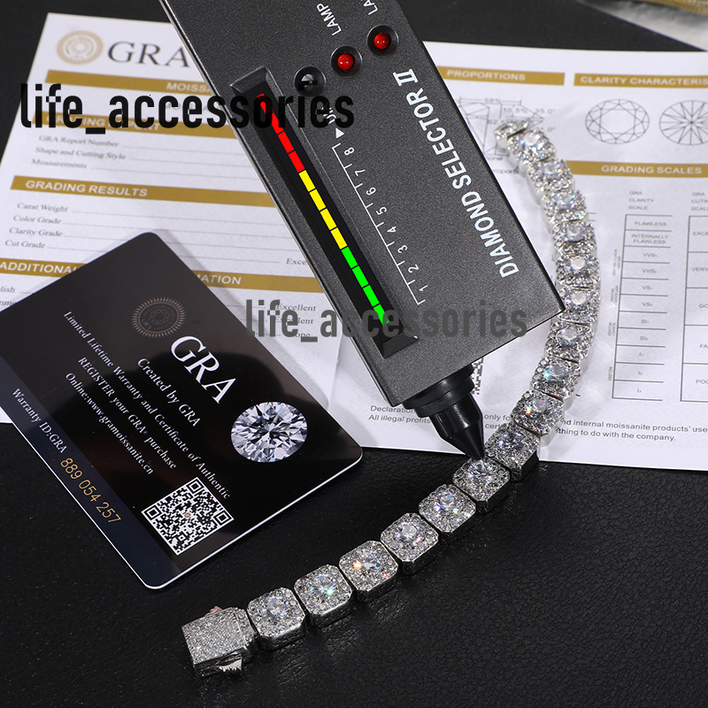 Punk Style Mens Jewelry Iced Out 18k Gold 925 Sterling Silver VVS Moissanite Diamond Tennis Chain Bracelet With GRA Certificate