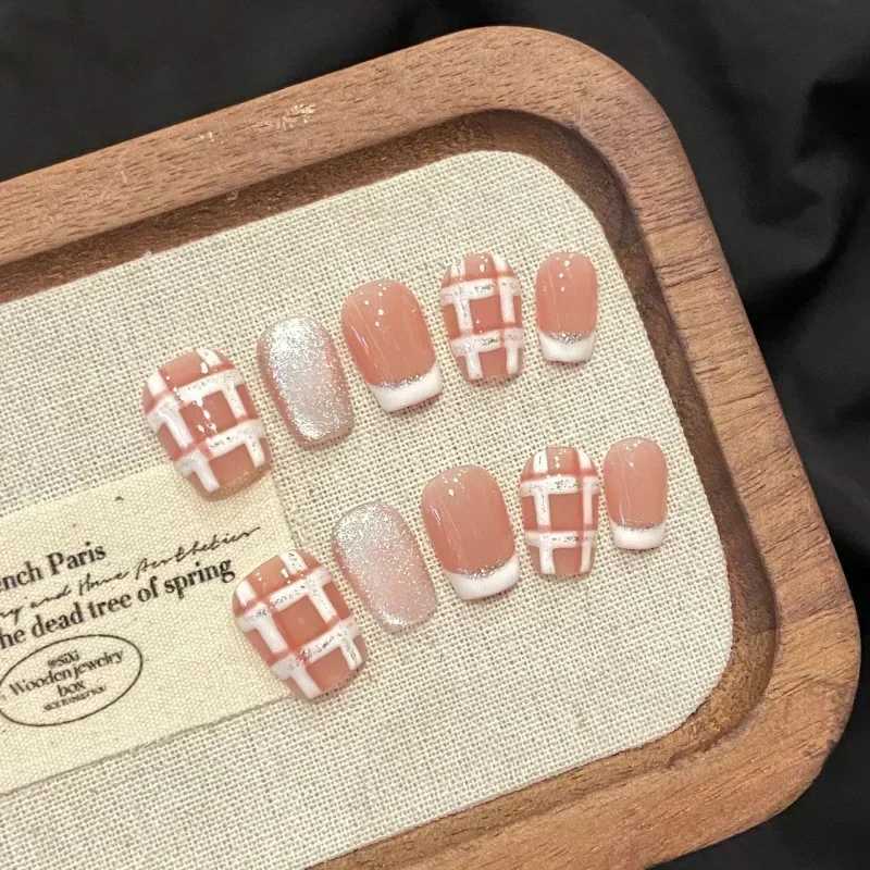 0Pcs Red Cat Eye Handmade Press Fingernail Flower Fake Nail Wearable Stick Nail Full Cover Fake Nail Unas Postizas W250410