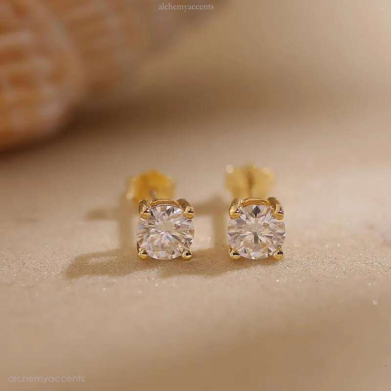 Stud Earrings Moissanite For Women Sterg Sier Plated Gold Fashion Wedding Lab Created Dia Gift Jewelry
