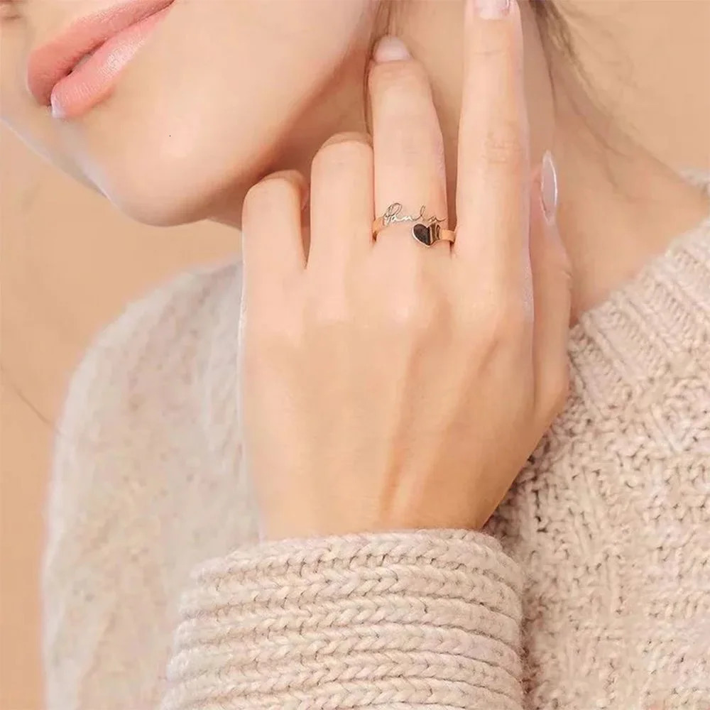 Customized Name Love Ring Personalized Stainless Steel Heart Couple Ring Women Jewelry Valentines Day Gift Anillos Mujer 250409
