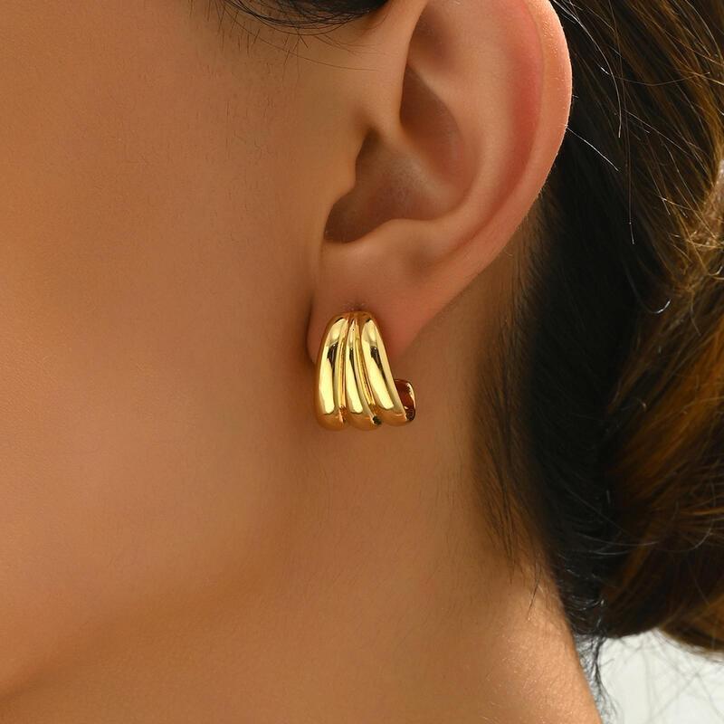 Hoop Cut Polished Teardrop 14K Gold Plated Women's Chunky Twist Hypoallergenic Stud Earrings, Lightweight And Comfortable Jewelry, Bold Statement