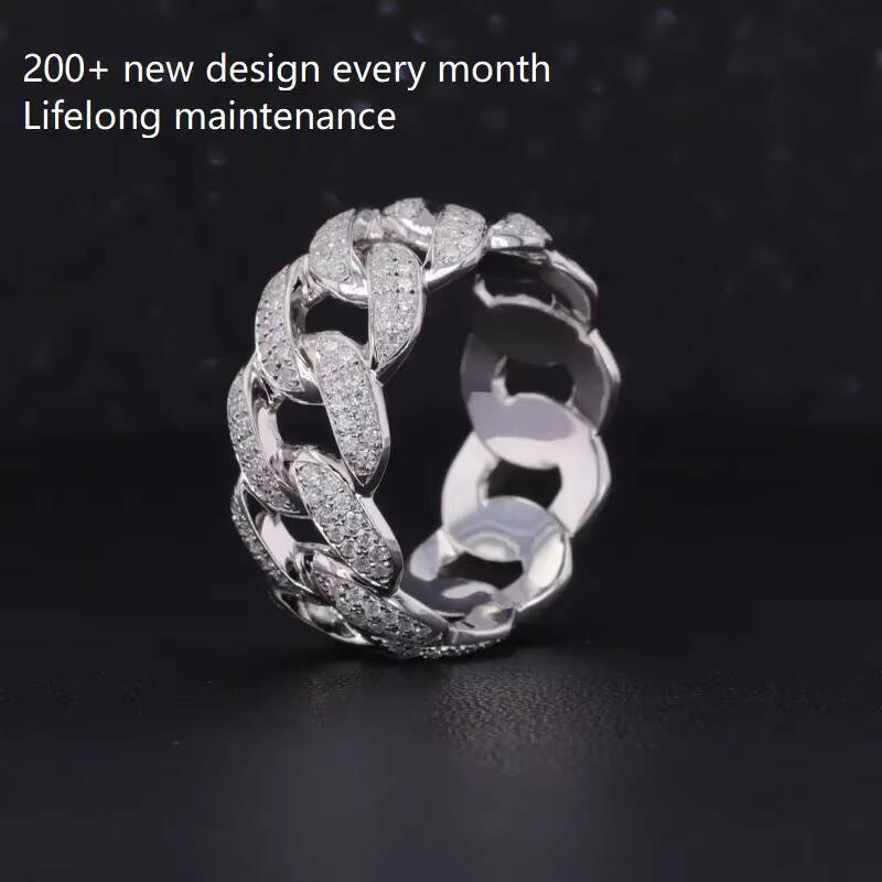 Starsgem Custom Mossonite Cuban 925 Sterling Silver Vvs Mossanite Diamond Hiphop Hip Hop Mens Moissanite Cuban Link Ring