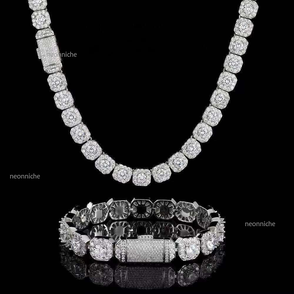 Necklace bracelet Moissanite Dia Custom Vvs Cuban k S Sier 10mm Large Tennis Chain Solid Back Hiphop AAA