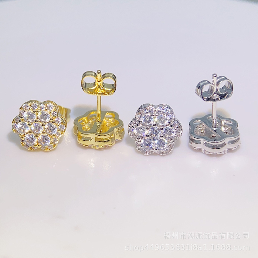 INS Hip Hop 925 silver moissanite Earrings Full Diamond Plated Male and Female Earrings