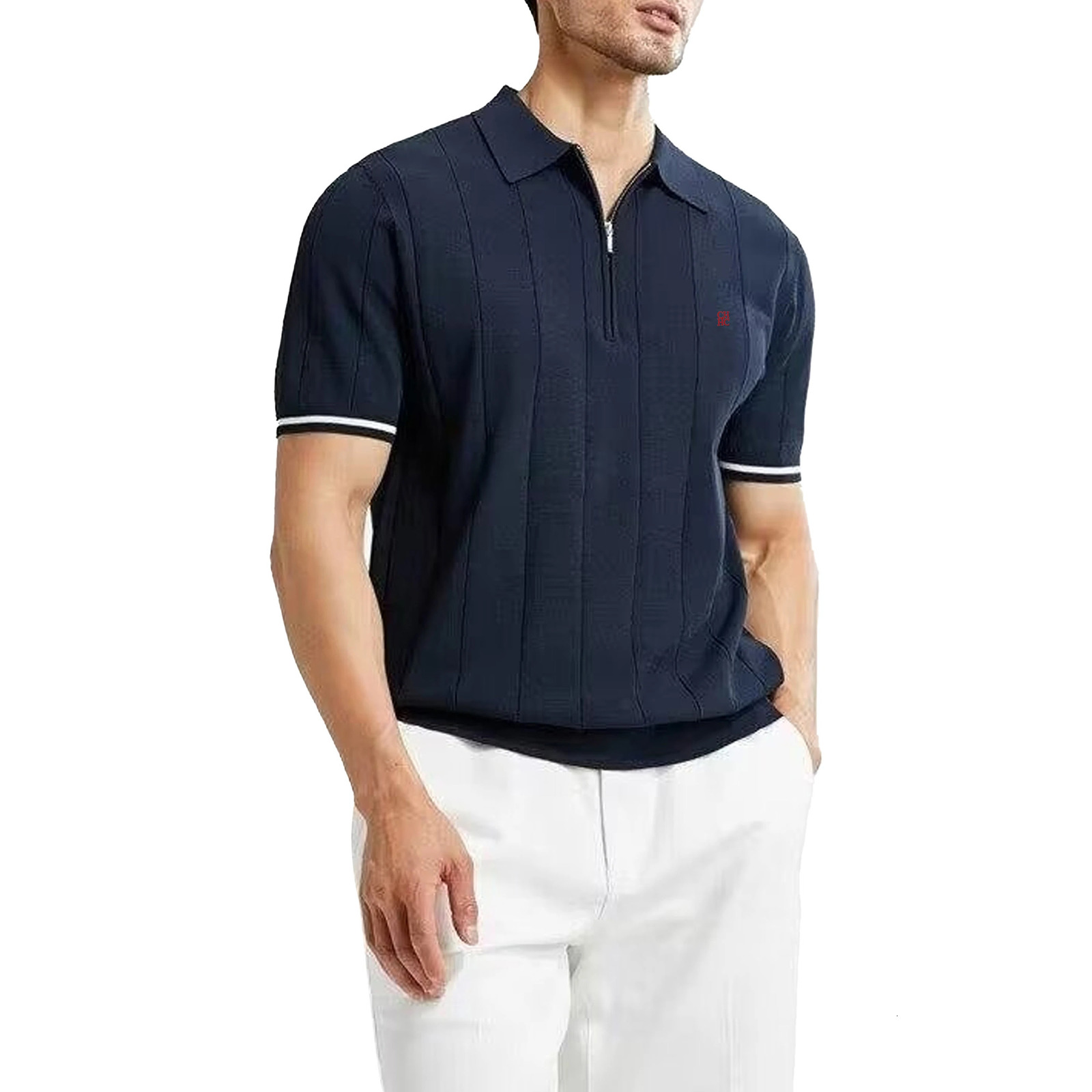 CHCH Summer Ribbed Knit Polo Shirt for Men Breathable and Cool Quality Mens Textured Polo Shirts 250409