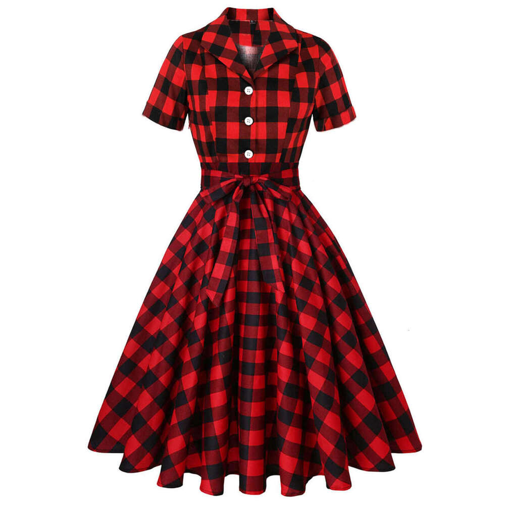 European and American Hepburn style retro sexy lapel open collar short sleeved fresh printed lace up big swing dress cotton belt 2025 new casual versa