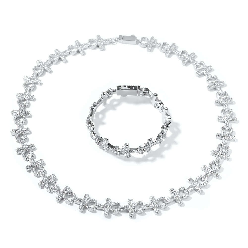 15mm Hip Hop Cross Infinite Cuban Chain Necklace Bracelet 5A Cubic Zirconia Choker Collar Mens Jewelry