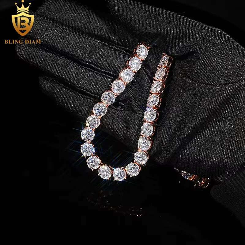 Blingdiam Jewelry 8mm Tennis Chain Hip Hop 925 Silver VVS Moissanite Big Diamond Iced Out