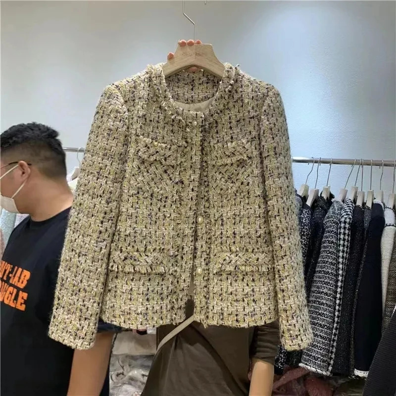 Spring Autumn Comfortable Be allMatch Short Womens Coat Small Fragrant Wind Loose Temperament Female Coarse Tweed Jacket 251110