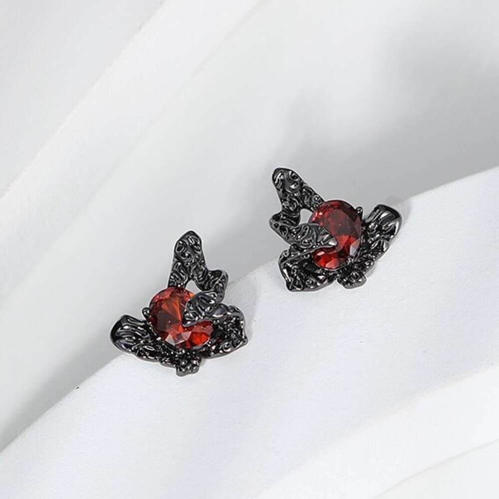 DHcollections Red Gemstone Butterfly for Women, Exquisite Unique, High-end Feel, 925 Silver Needle Studs, Fashionable and Versatile Earrings Wholesale