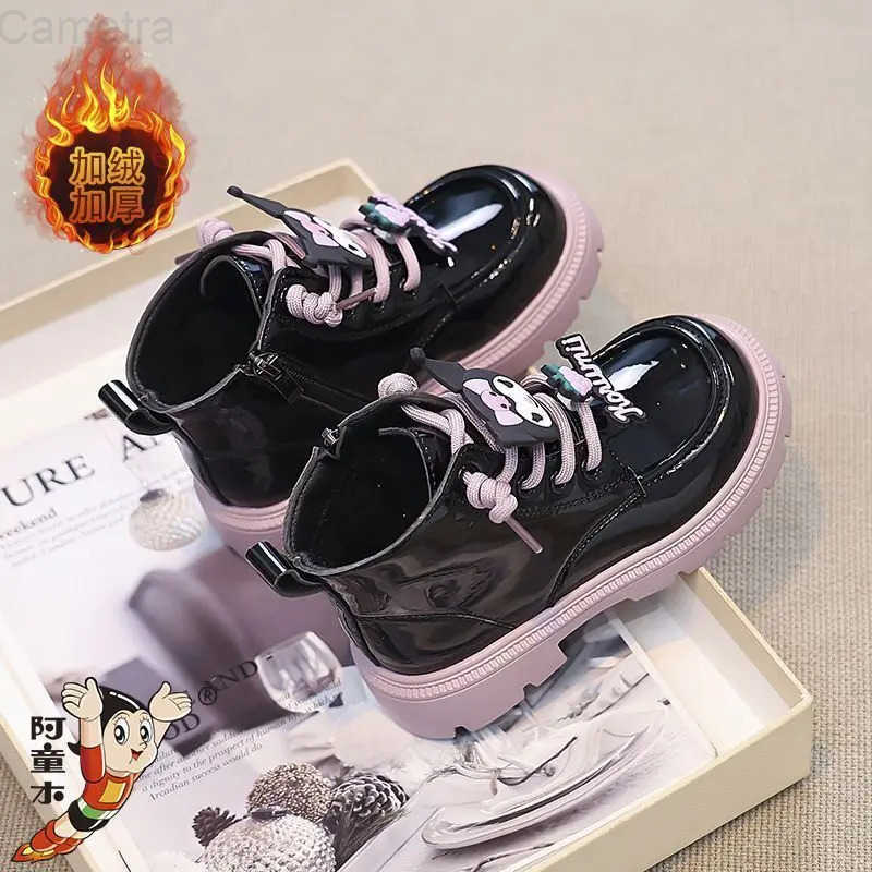Sanrio My Melody Soft Sole Girls Leather Boots Comfort Non-Slip Autumn Winter Kuromi New Children Short Boots Sweet Cotton Shoes H251110