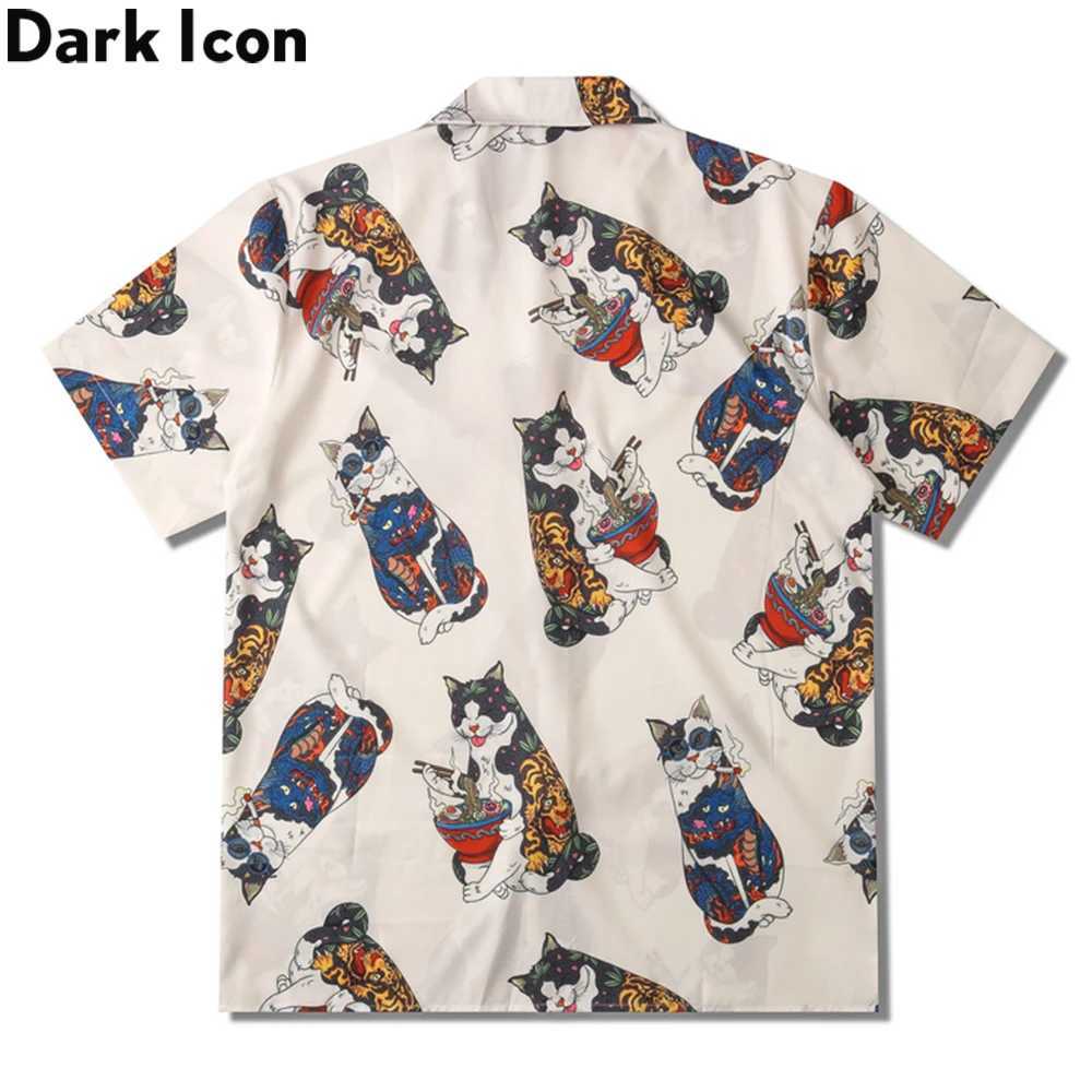Black Harajuku cat shirt short sleeved mens 2023 summer mens Hawaiian mens shirt X250410