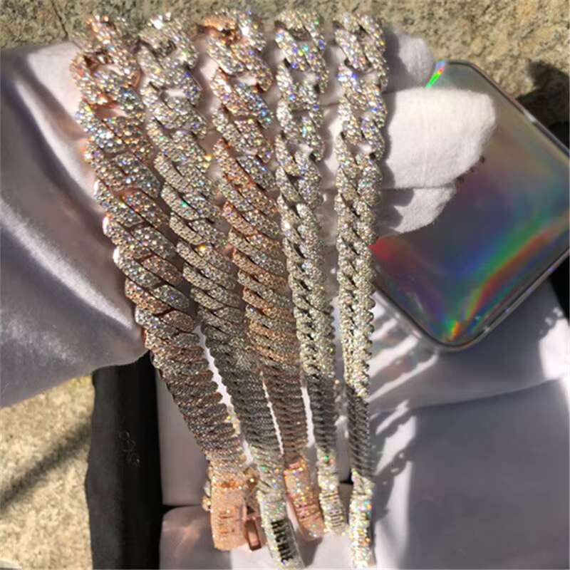 Custom Hip Hop Jewelry 925 Sterling Silver Chain Iced Out VVS Mossanite Cuban Link Chain