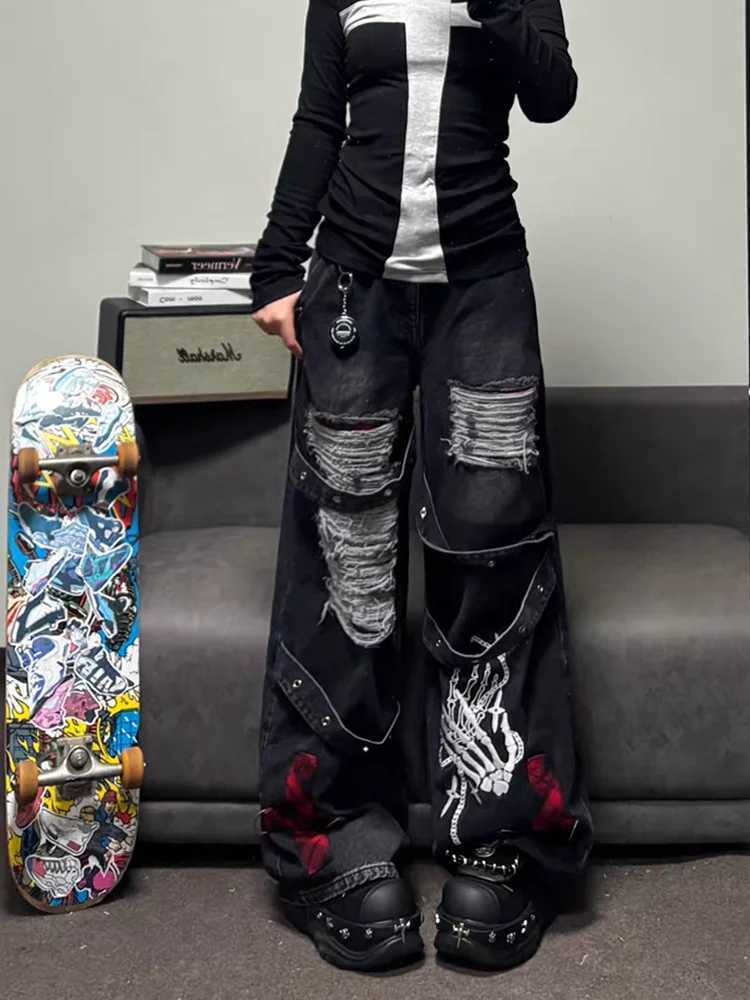 Y2K New Korean Version College Style Oversized Jeans Women Harajuku Casual Loose Sweet Straight Jeans Fashion Trend Joker Jeans C251110