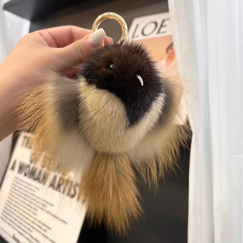 Hip hop mink keychain mens announcement bird pendant keybag key decoration leather toy Pom Trinket gift women 250409