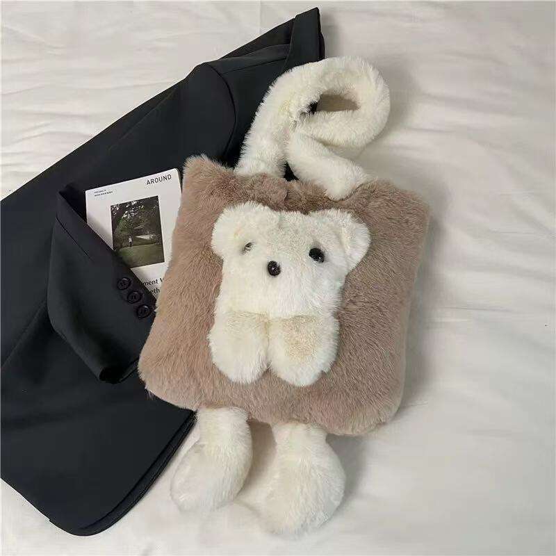 Women Handbag Cross Border New Tote Faux Rabbit Fur Women S Bag Fashion Simple Shoulder Bear Girly Handbag