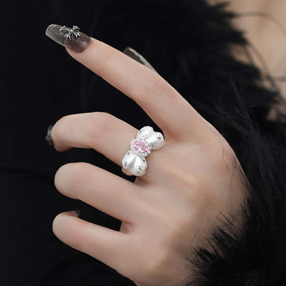 Open Pink Rhinestone Bowknot for Women Sweet Gentle High-end Index Finger Korean Style Ins Wholesale Ring