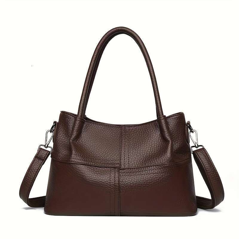 Black Lychee Pattern Women's Handbag, Dual-purpose Tote Crossbody, Large Capacity Multi-compartment Moms - Vintage Texture Shoulder Bag Suitable 