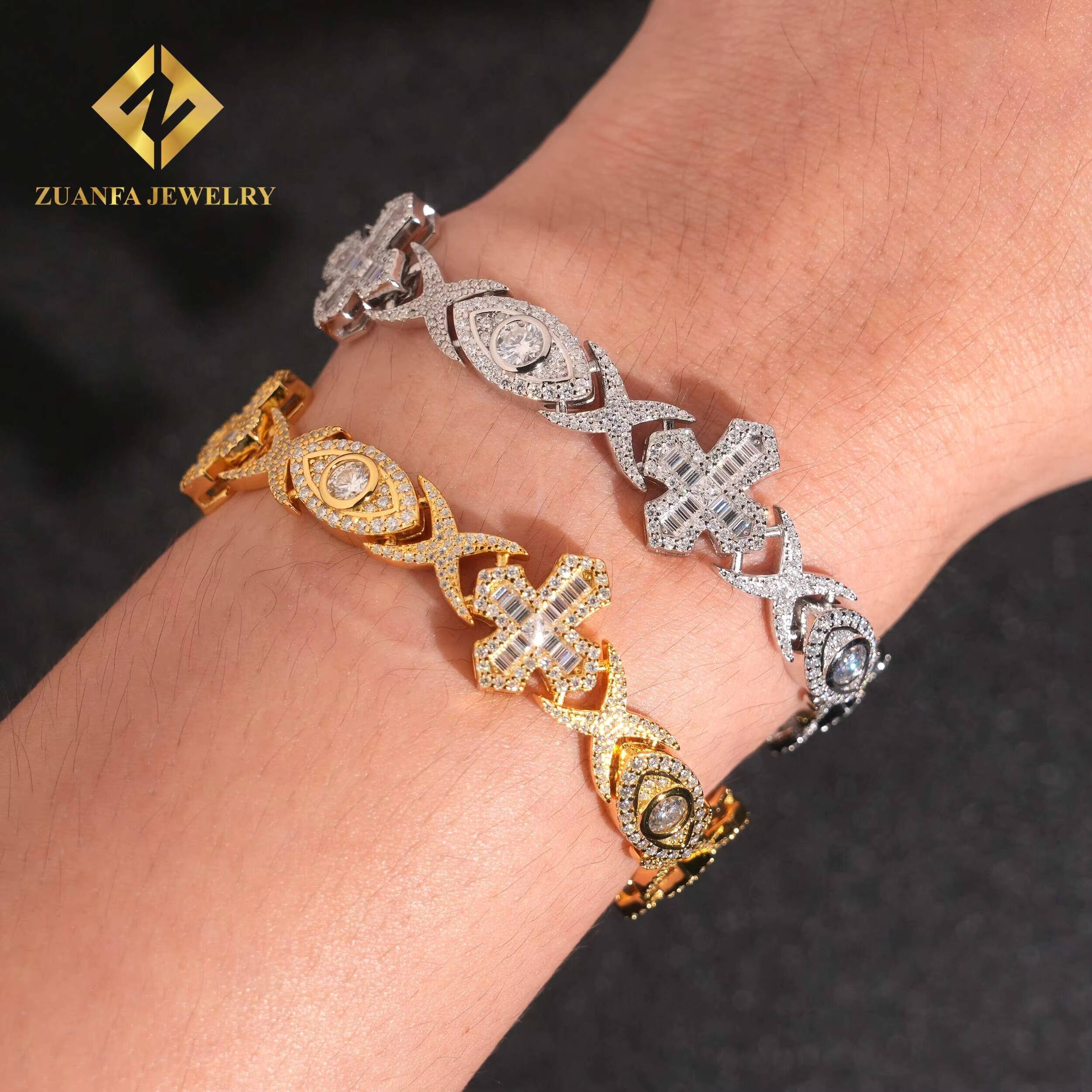 New Style Bracelet 925 Silver Iced Out VVS Moissanite Diamond Hip Hop Jewelry Cross Eye Cuban Necklace Men Style