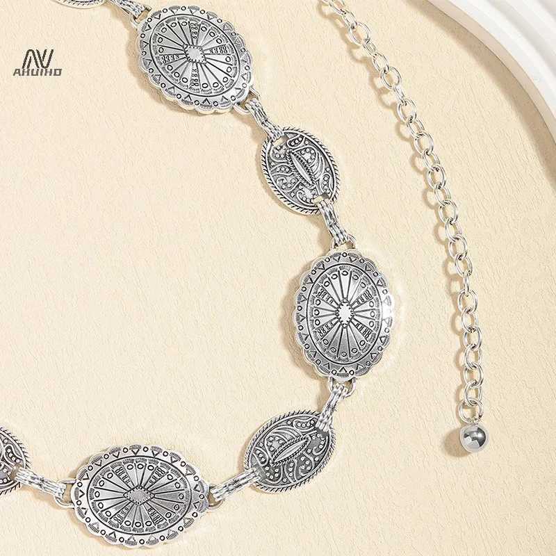 Vintage style Wen metal waist chain with adjustable decorative circular carving chain and high-end accessories X250410