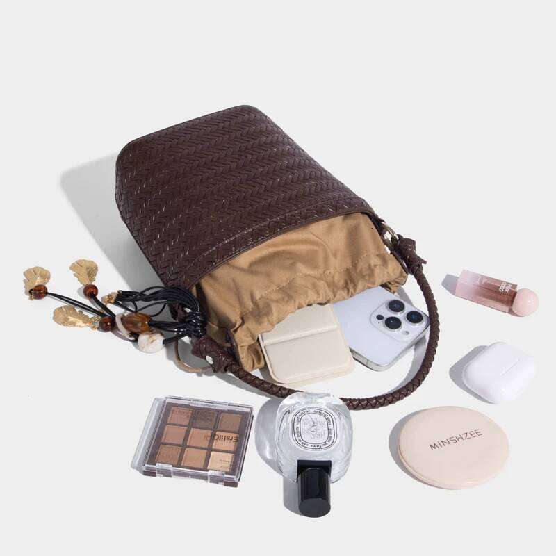 Mini Bucket Bags For Women Luxury Designer Handbag And Purse 2025 New In PU Imitation Braided Embossed Pattern Underarm Shoulder