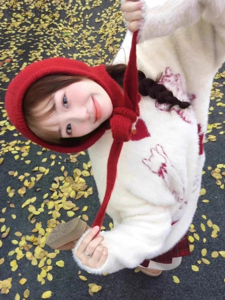 Preppy Style Pullovers Cartoon Jacquard n Aesthetics Sweet Cute Autumn Winter Sweaters for Women Fashion All Match Clothing 251105