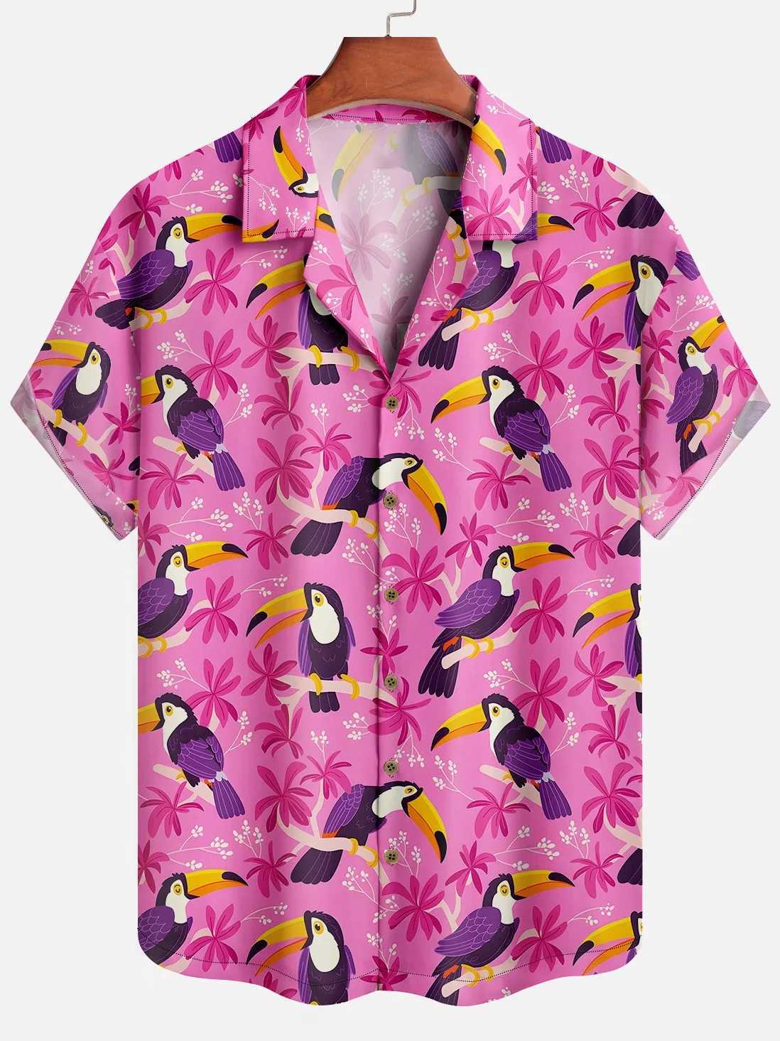 Flamingo Animal Hawaiian Shirt 3D Print Turndown collar Hawaiian shirt mens fashionable short sleeved beach shirt X250410