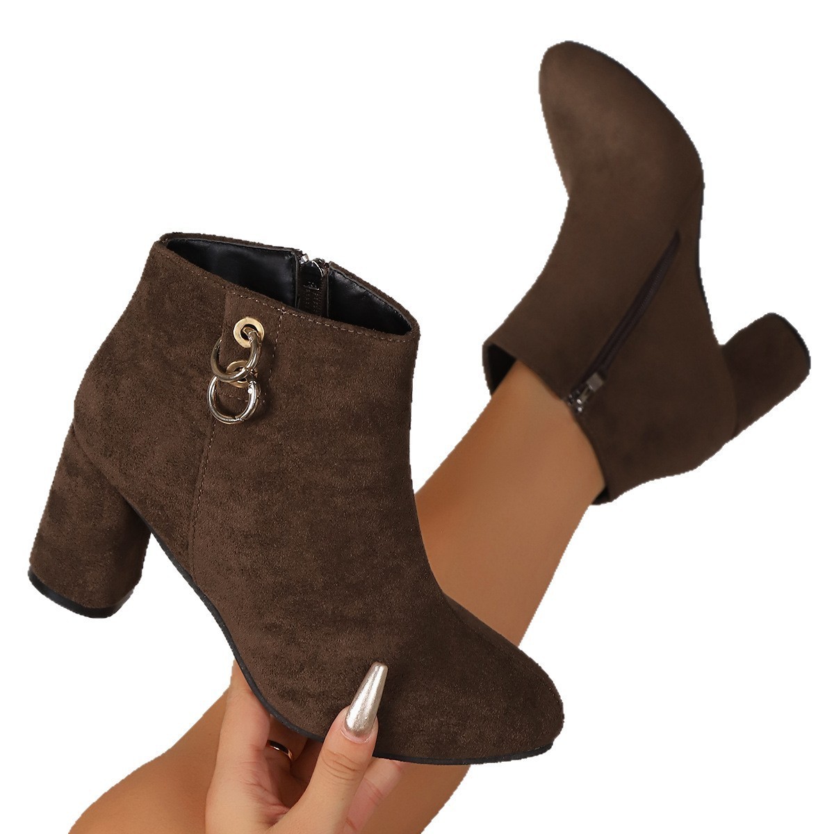 Retro Plush Warm Autumn Winter Womens Boot Vintage Block Heel Ankle Boots Zipper High Heels Women Shoes Big Sizes 43 240921