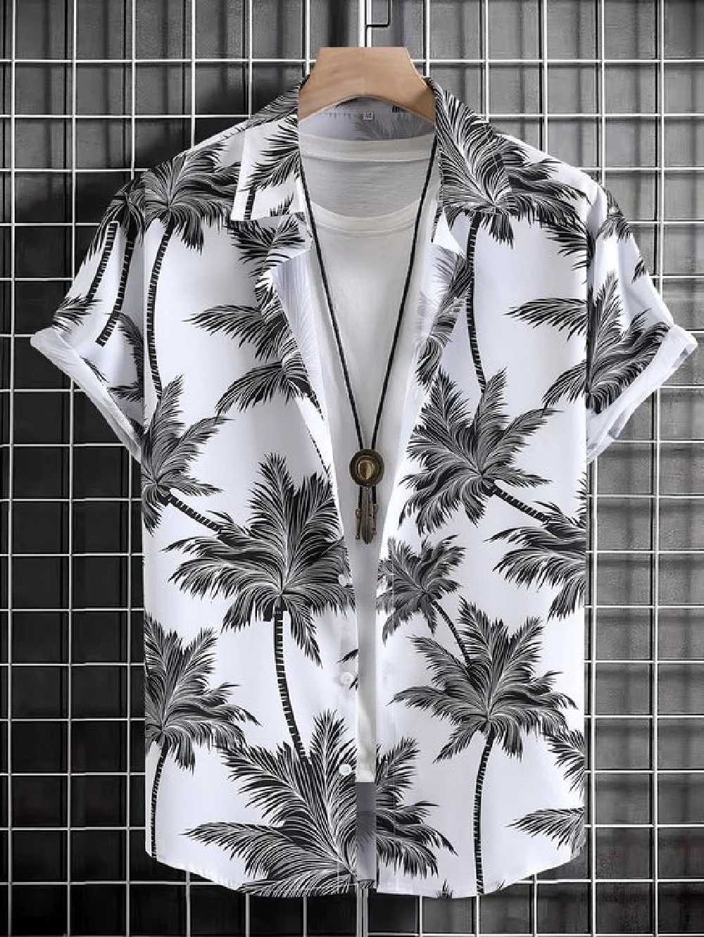 Mens short sleeved shirt summer Hawaiian style lapel button up shirt casual fashion plus size X250410