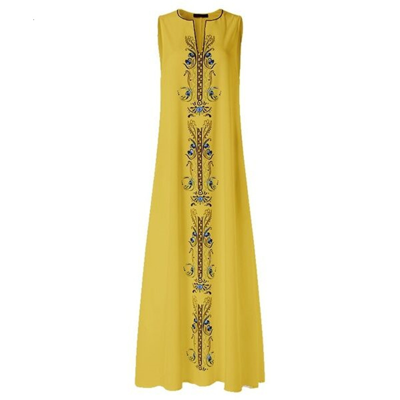 New women's printed V-neck sleeveless pocket insert summer dress