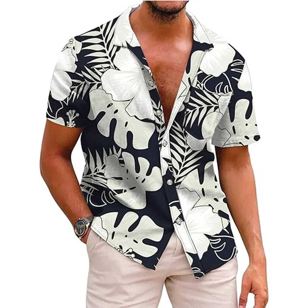 Summer mens Hawaiian shirt couple clothing mens casual clothing floral shirt tropical beach shirt mens short sleeved button X250410