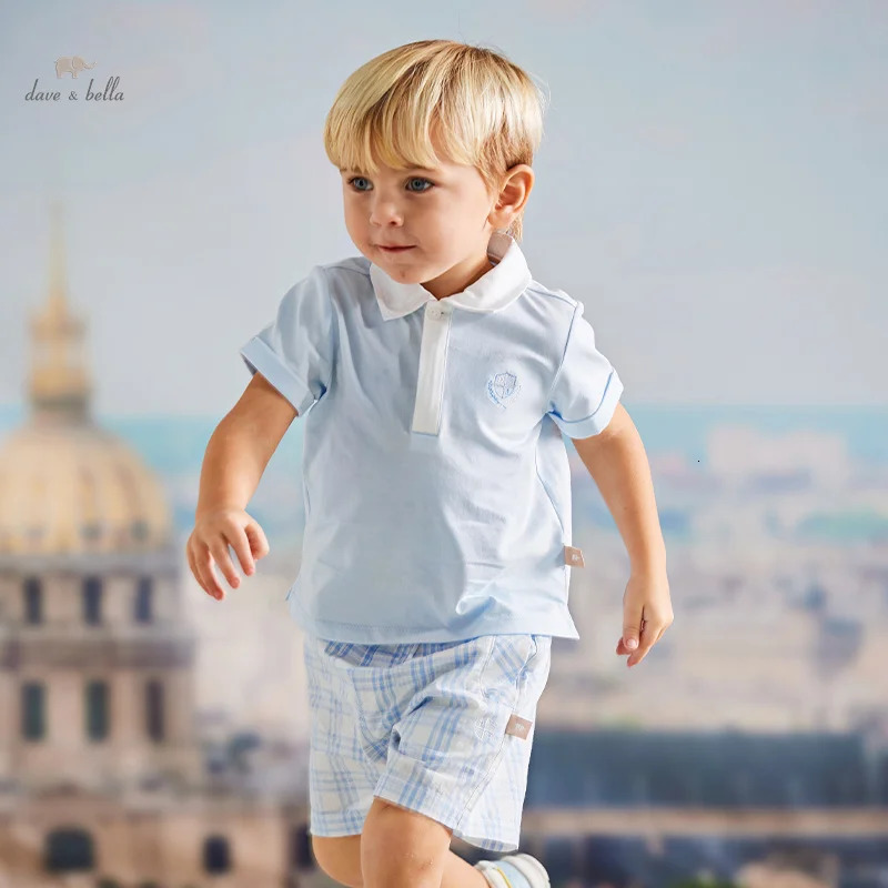 Dave Bella Boys Set Summer Childrens Short sleeved Polo Shirt Baby Two piece Set Gentleman Academic Style DB2240641 250409