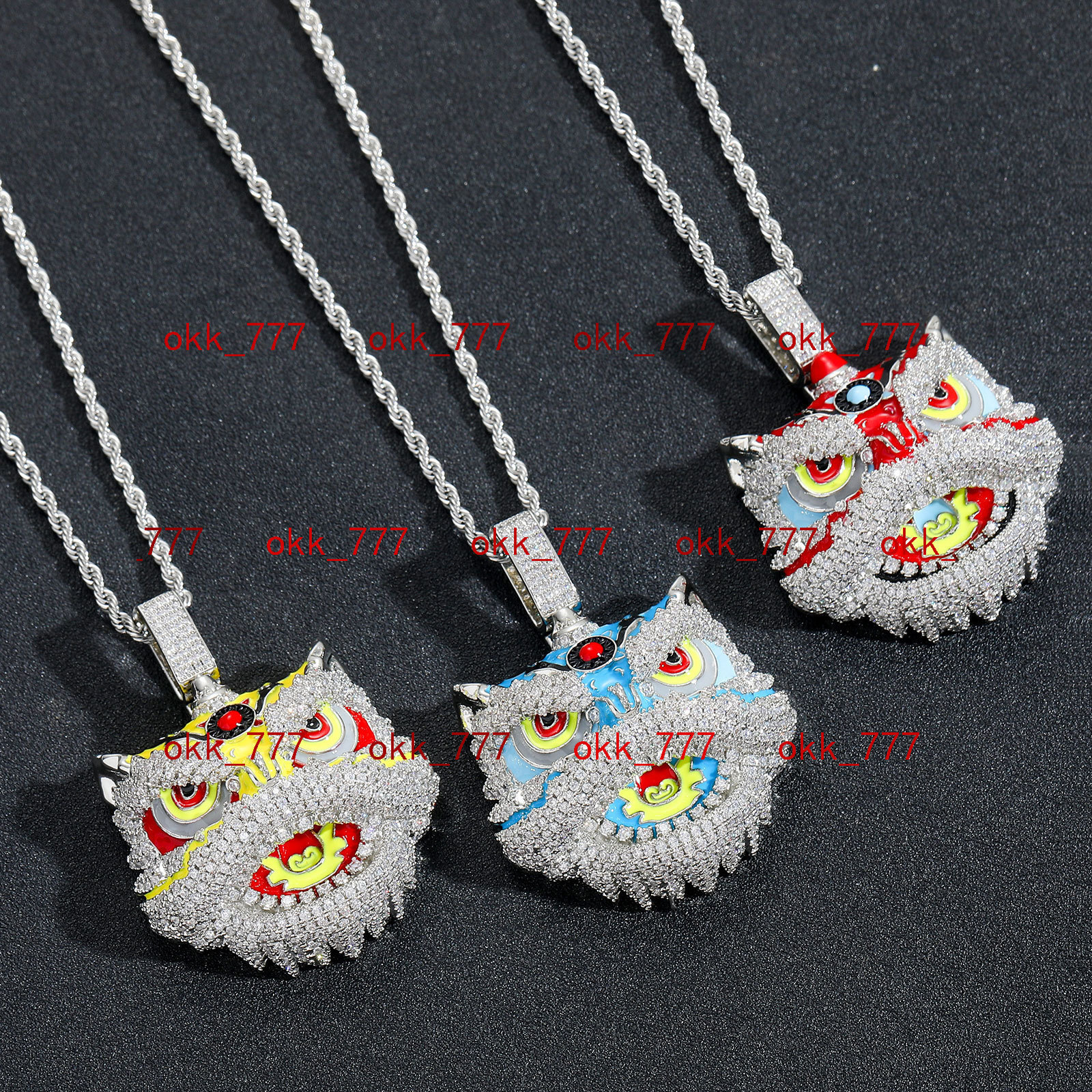 Hip Hop Lion Pendant Hip Hop Copper moissanite Colorful Lion Head 925 silver Necklace Fashion Accessories