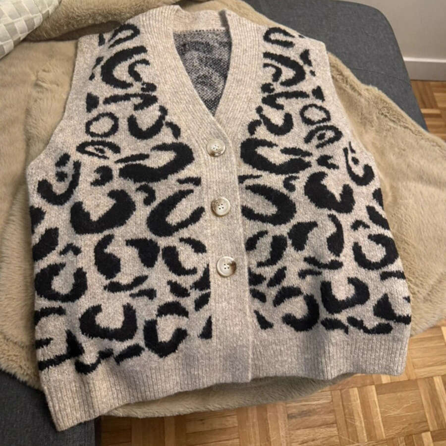 Amazon Cross-Border European and American Autumn Winter New Women's V-Neck Single-Breasted Loose Versatile Knitted Sweater Vest