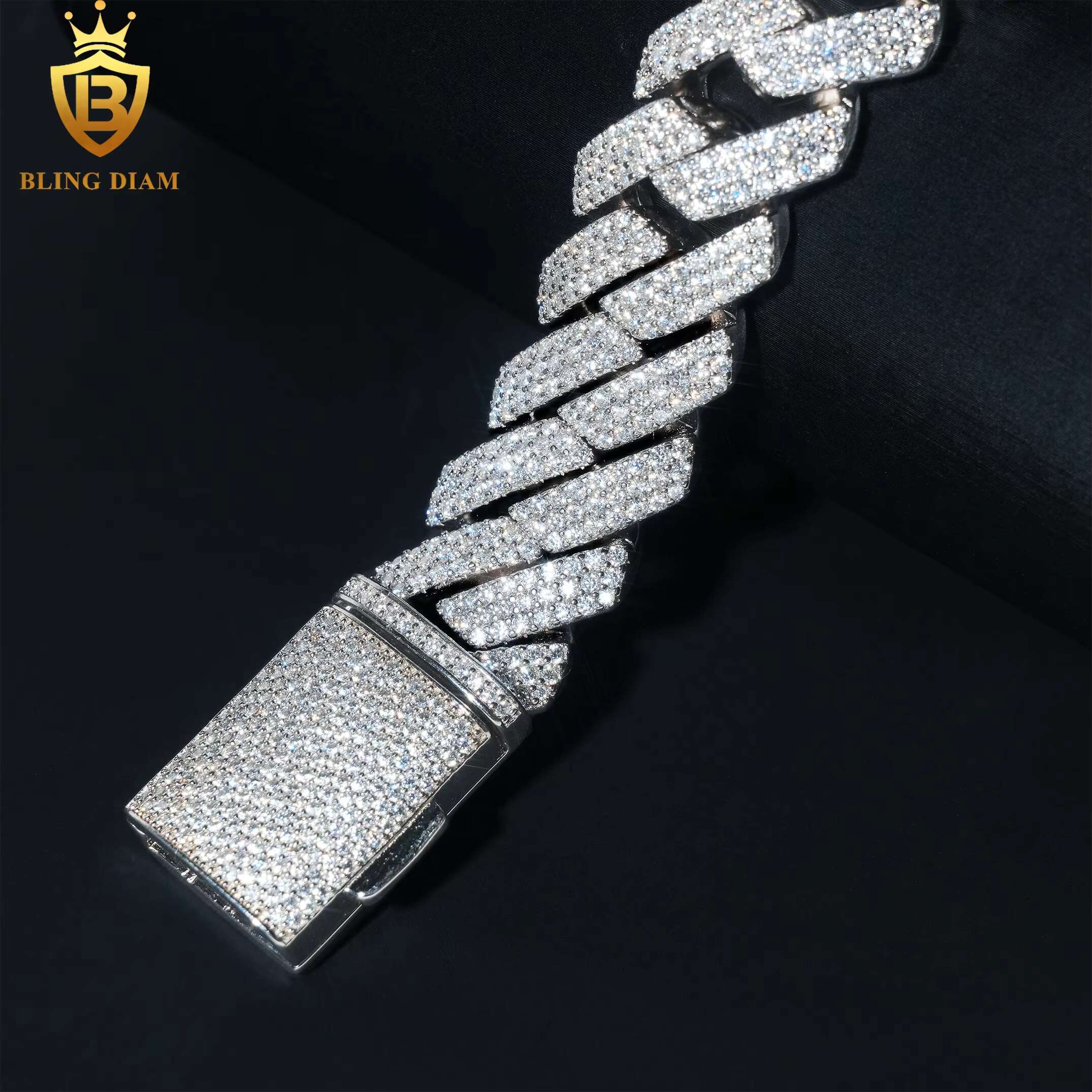 18mm Hip Hop Miami Cuban Link Chain 3Rows 925 Sterling Silver Vvs Moissanite Iced Out Bracelet
