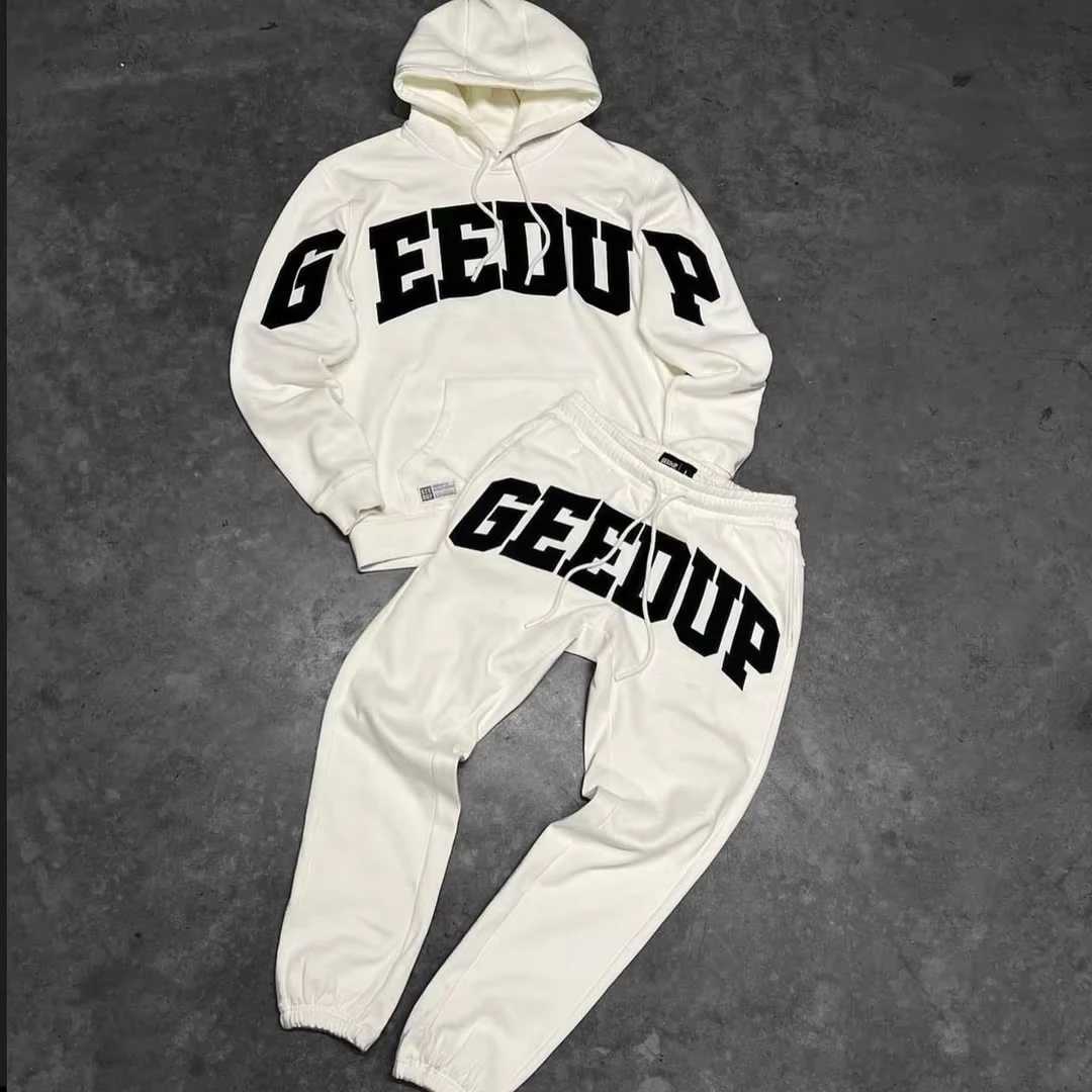 America Street Fashion GEEDUP Letter Hoodies Harajuku Hip Hop Graphic Sweatshirt Mens Clothing Tracksuit two-piece Set W251110