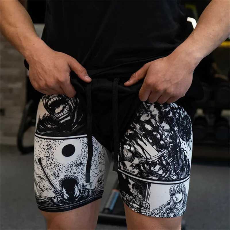 Gym Exercise Running 2-in-1 Shorts Mens Fashion 3D Printed Compression Shorts with Pockets Summer Exercise Fast Drying Breathable X250410